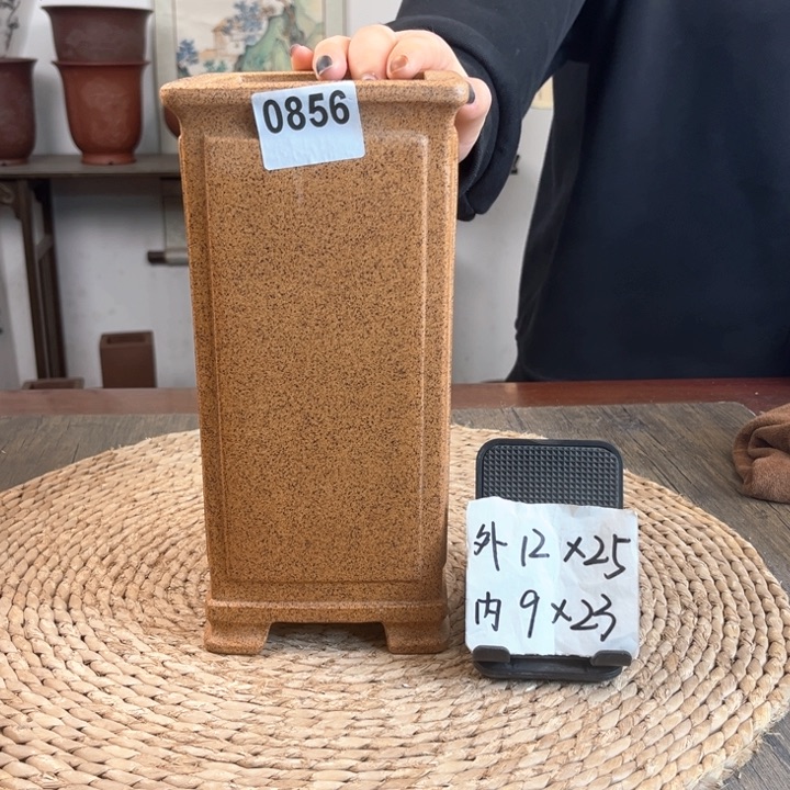 紫砂花盆团*柴烧素面奎面瘦高签筒0856