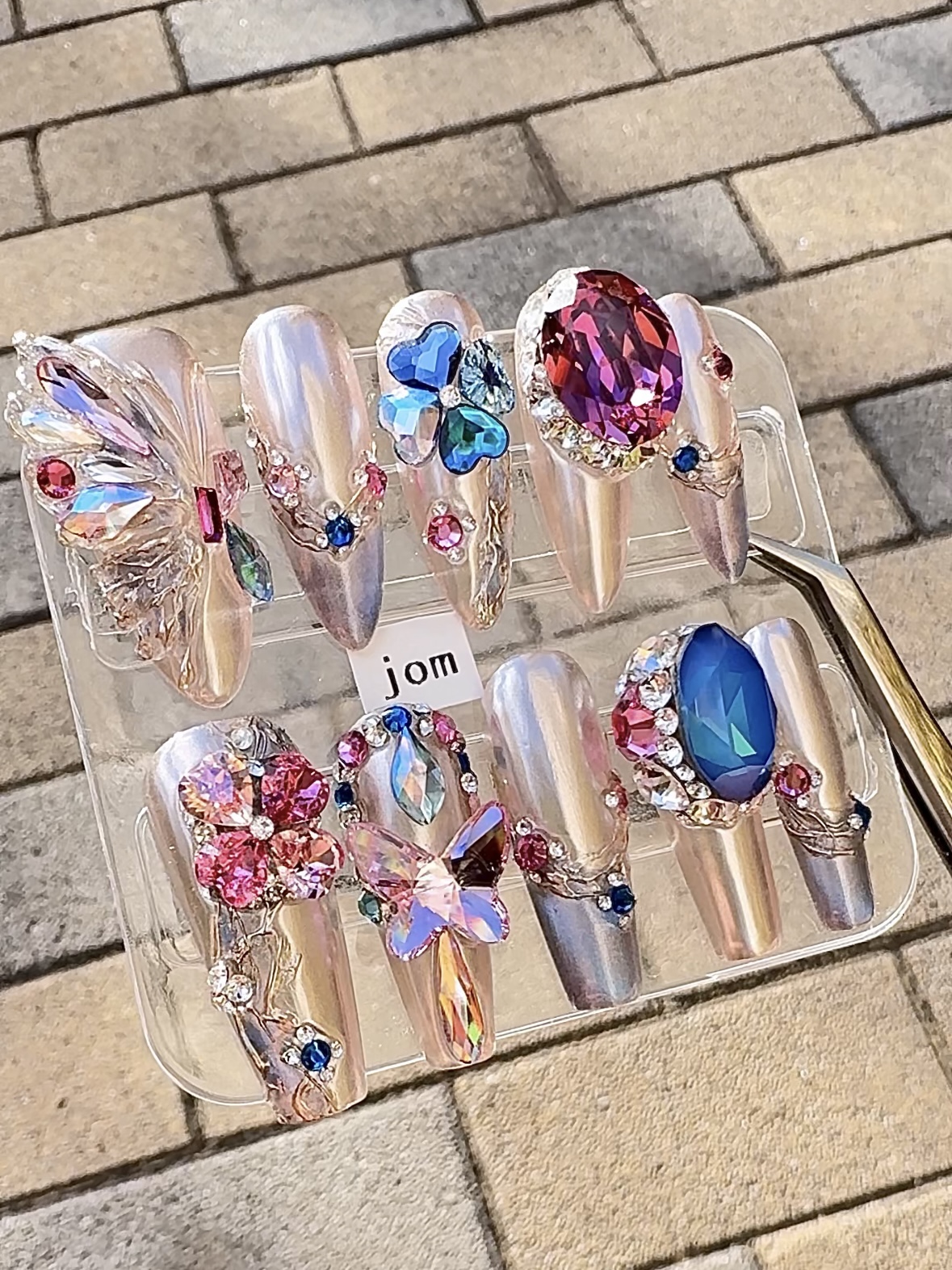 【波斯派对】【全华原创尺码可定制】施华洛蝴蝶鸽子蛋浮雕手工穿戴甲