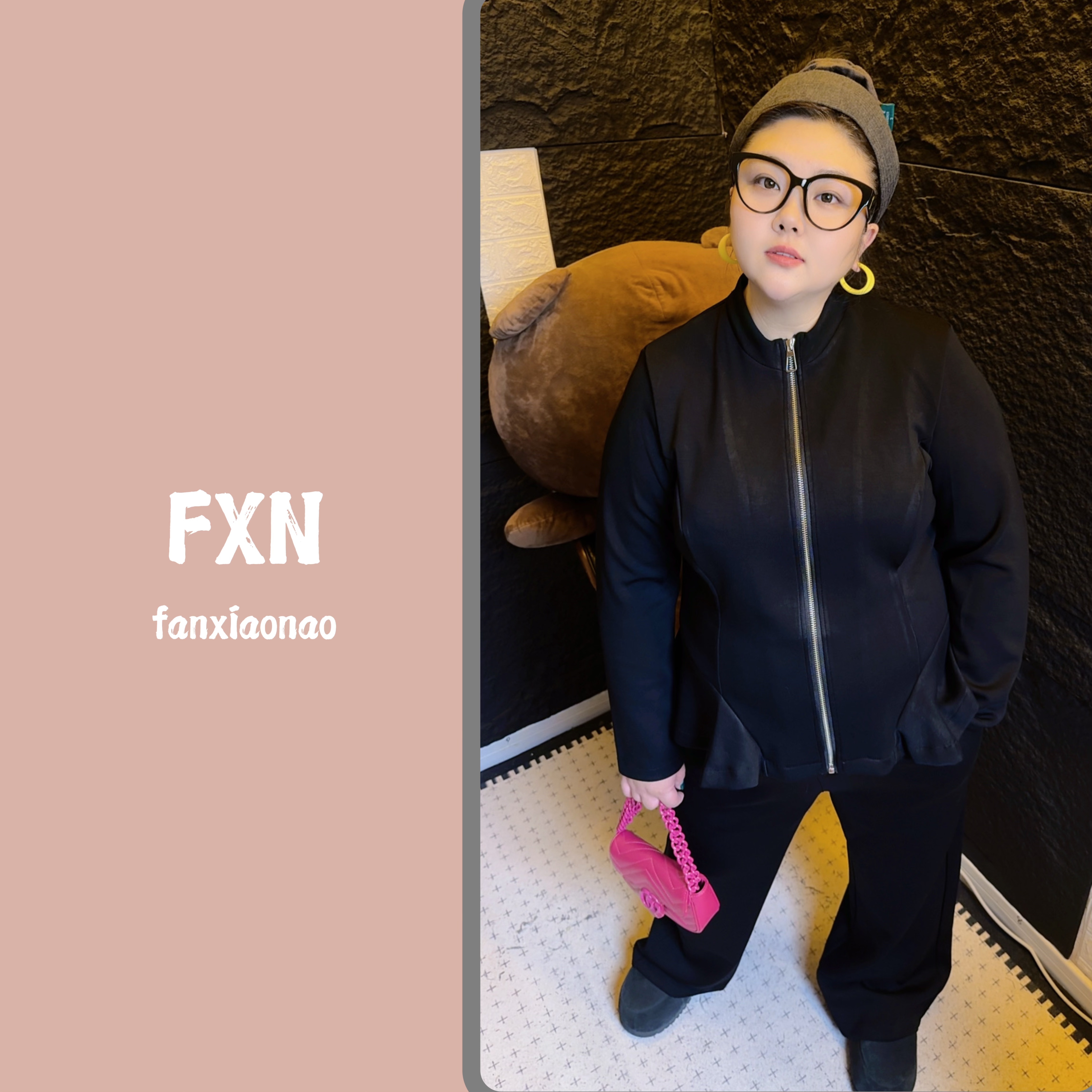 【FXN】空气棉洋气显瘦黑色休闲套装