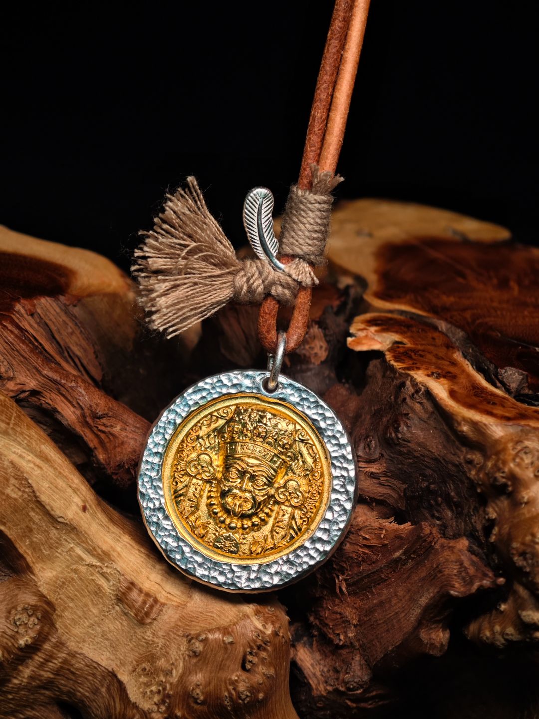 吊坠足银 【中号扎基30mm】双面包金手工锤纹999足银藏式守护神吊坠