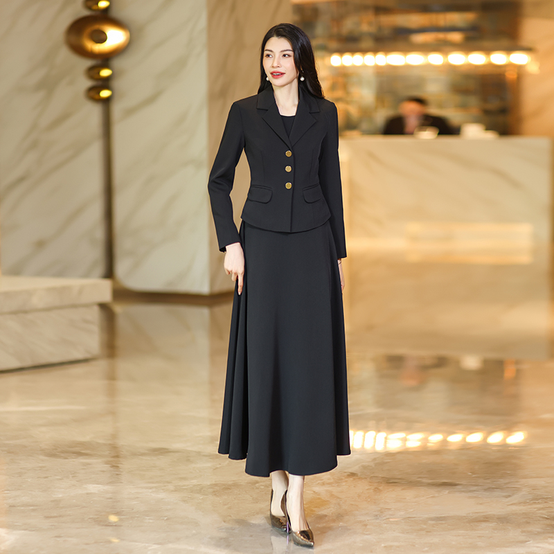 两件套春秋小西装加半身裙黑色洋气时尚套装高级感气质收腰女装