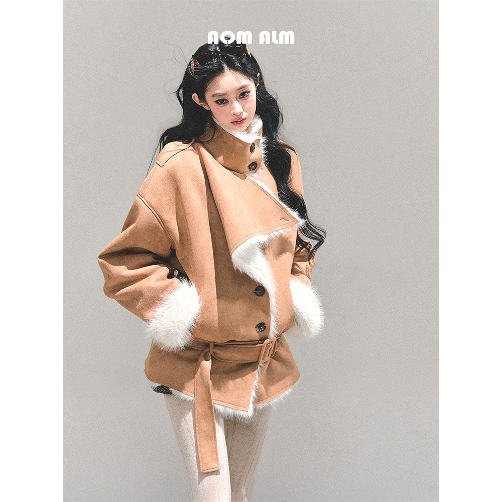 Aomalm少也眼"雪地的独白"韩系麂皮绒皮毛一体棉服女冬季保暖外套