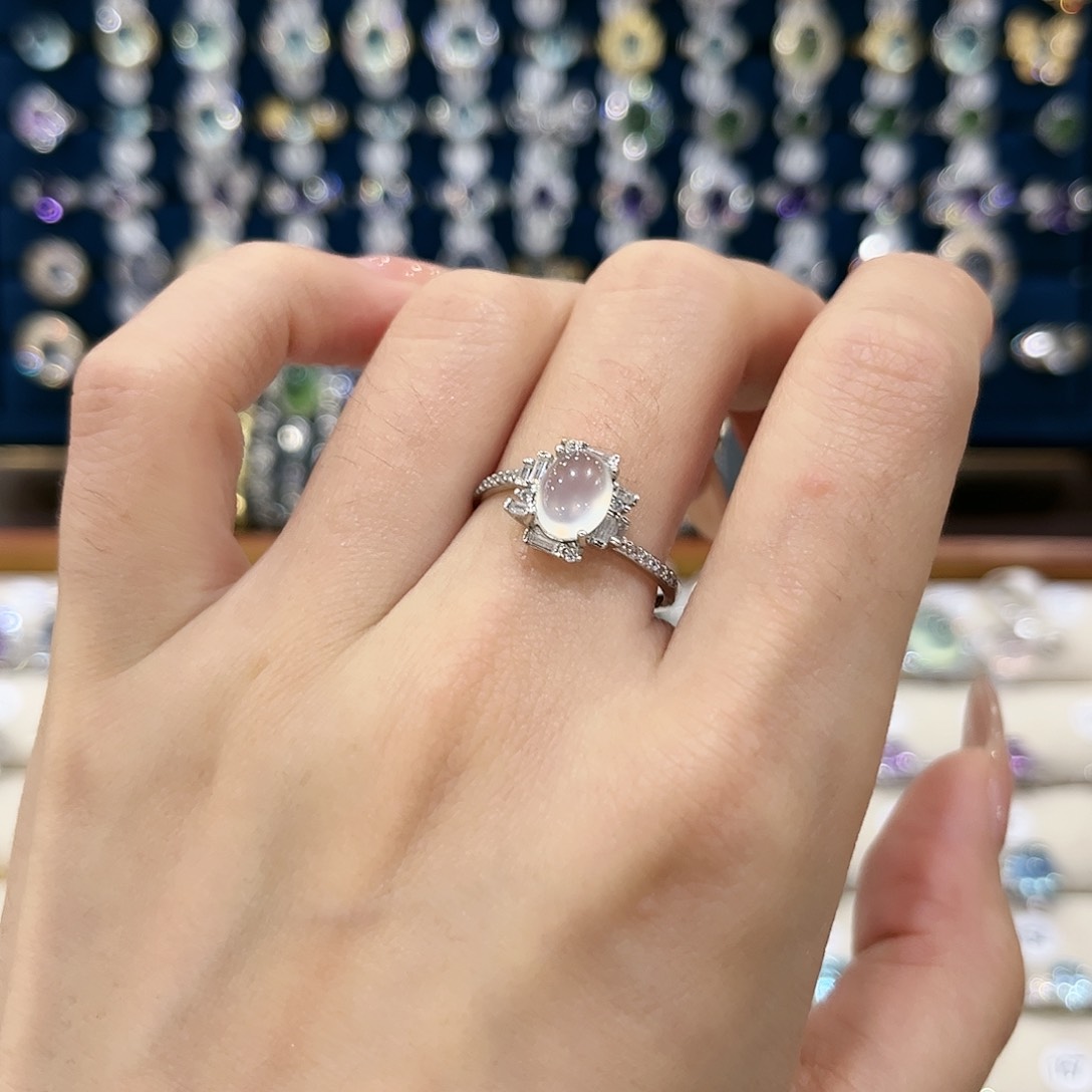 蛇纹石玉女款银S925镶嵌戒指