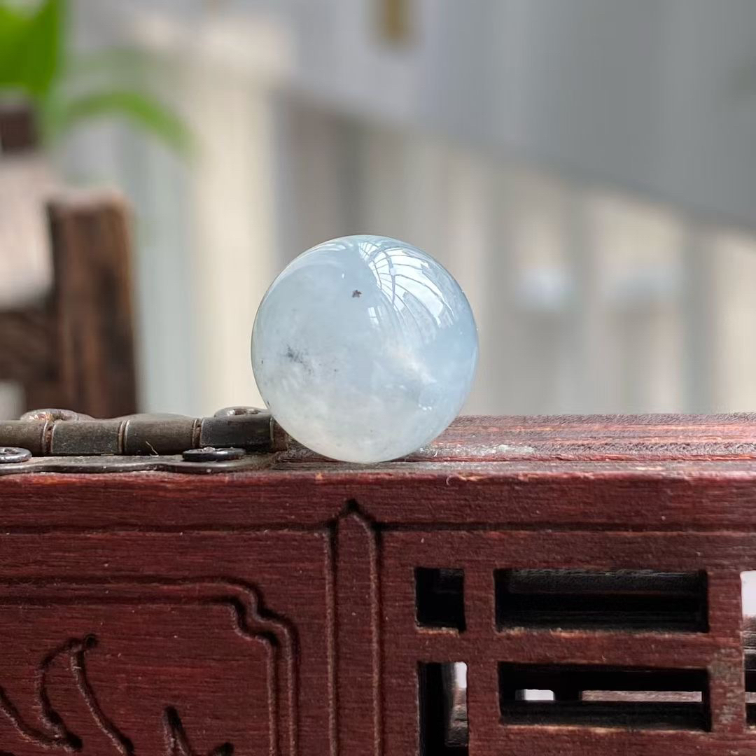 卡12冰蓝水带乌鸡特色圆珠C1117冰起光 种老 冰透孔 清新淡雅 百