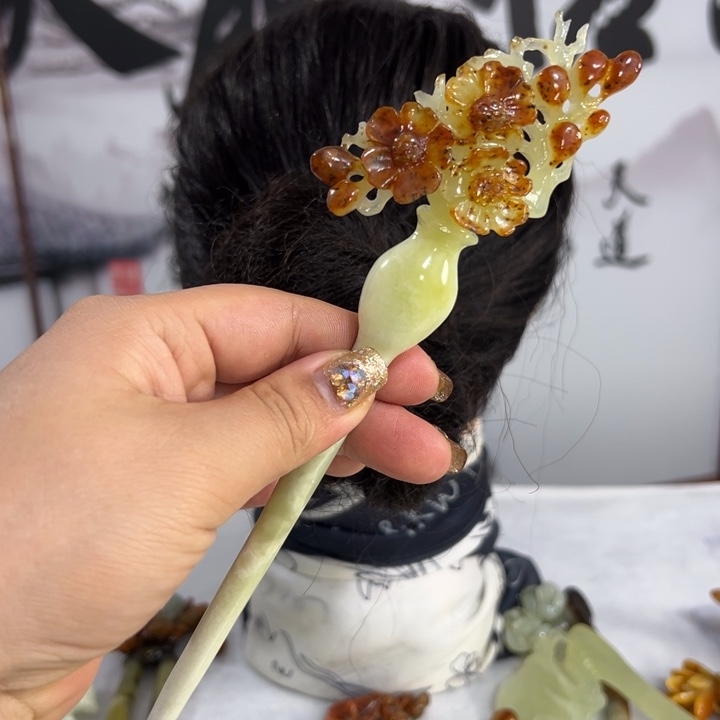 定制蛇纹石玉毛货发饰