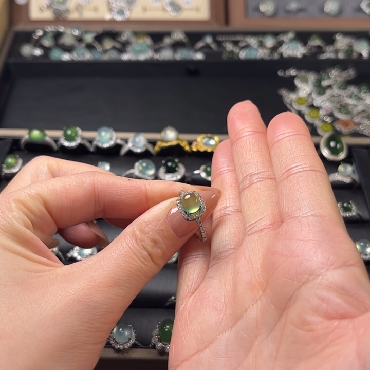 蛇纹石玉银S925镶嵌戒指