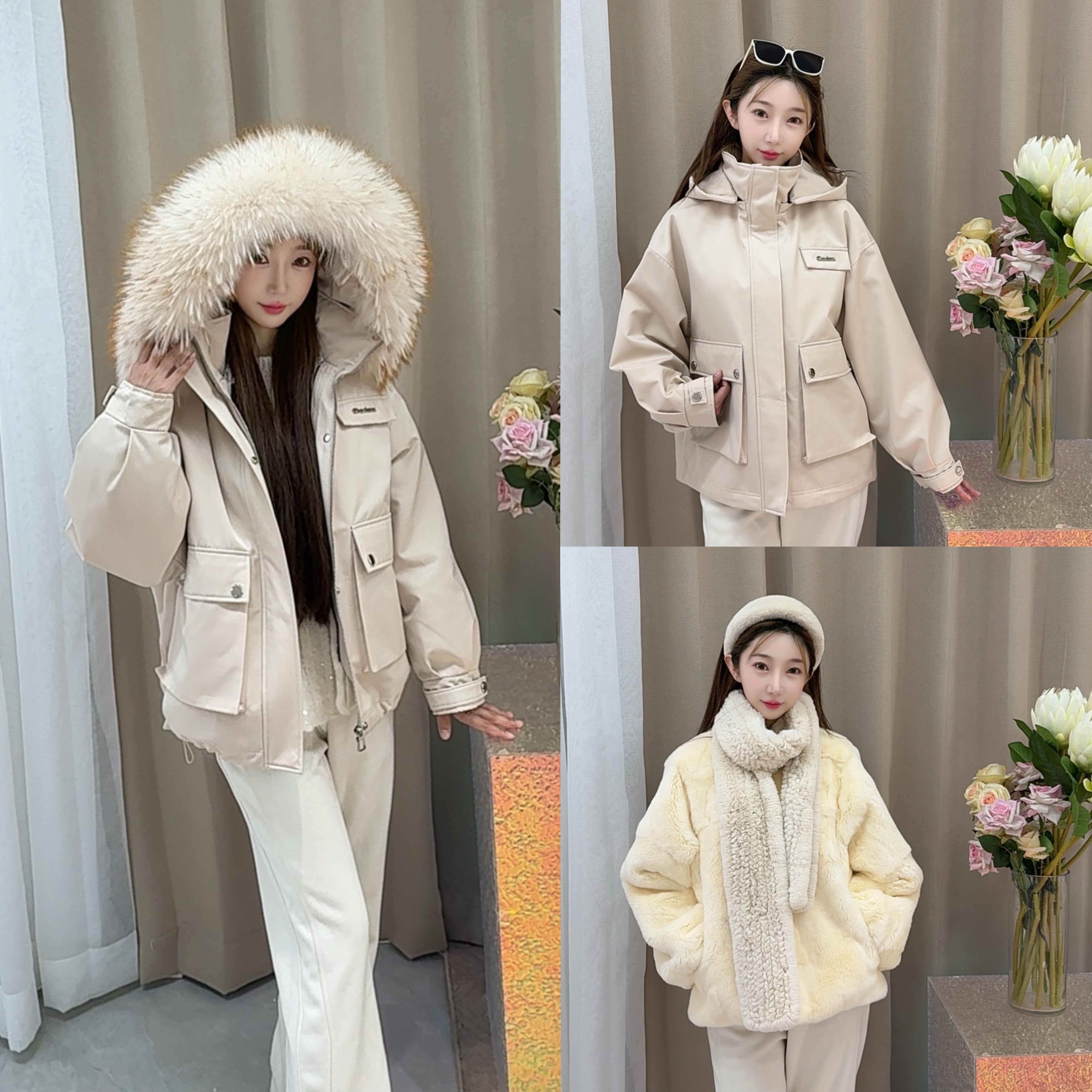 【白月梵星】全毛袖獭兔毛整皮胆貉子毛领可脱卸帽短款女派克服【G】