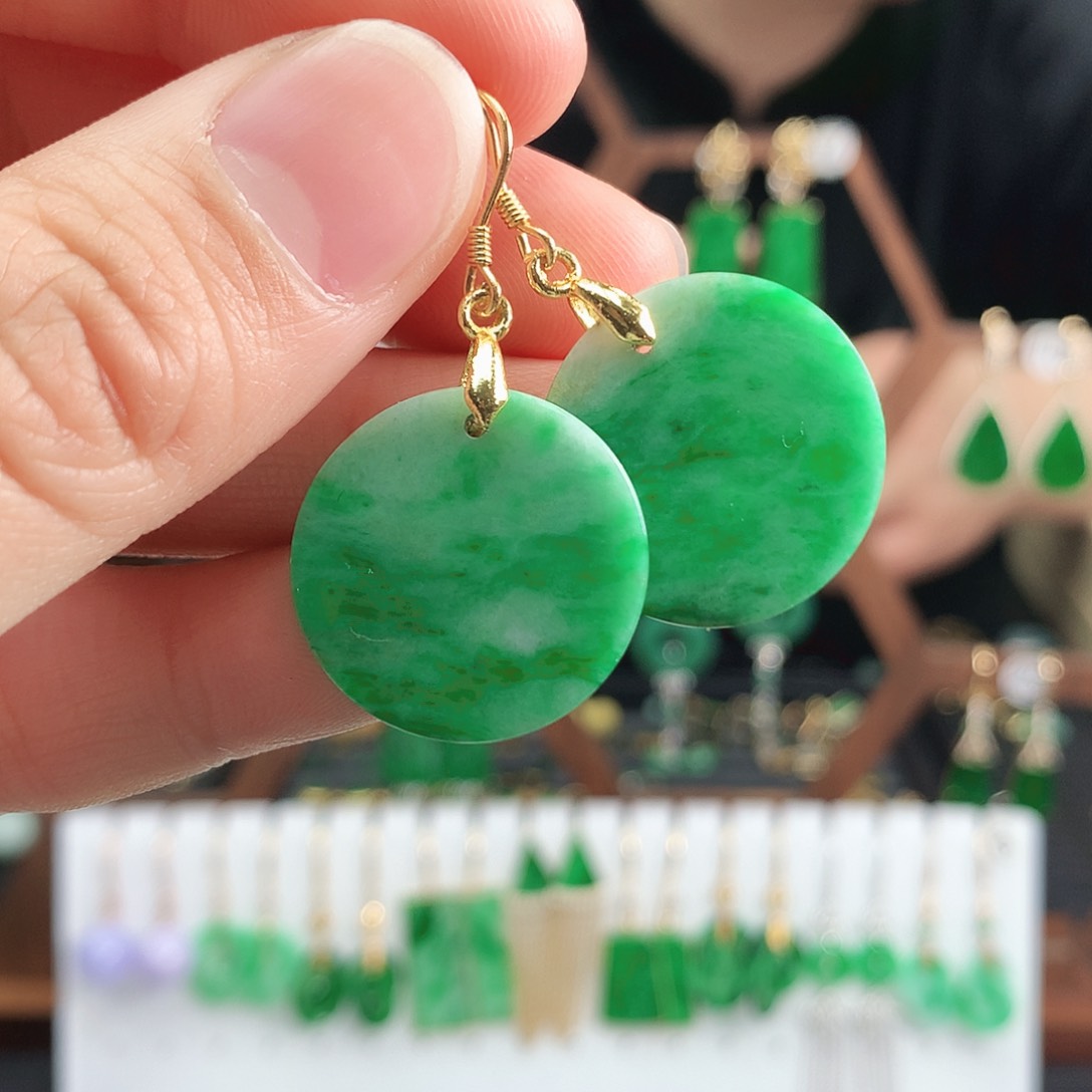 翡翠耳饰银S925镶嵌耳饰