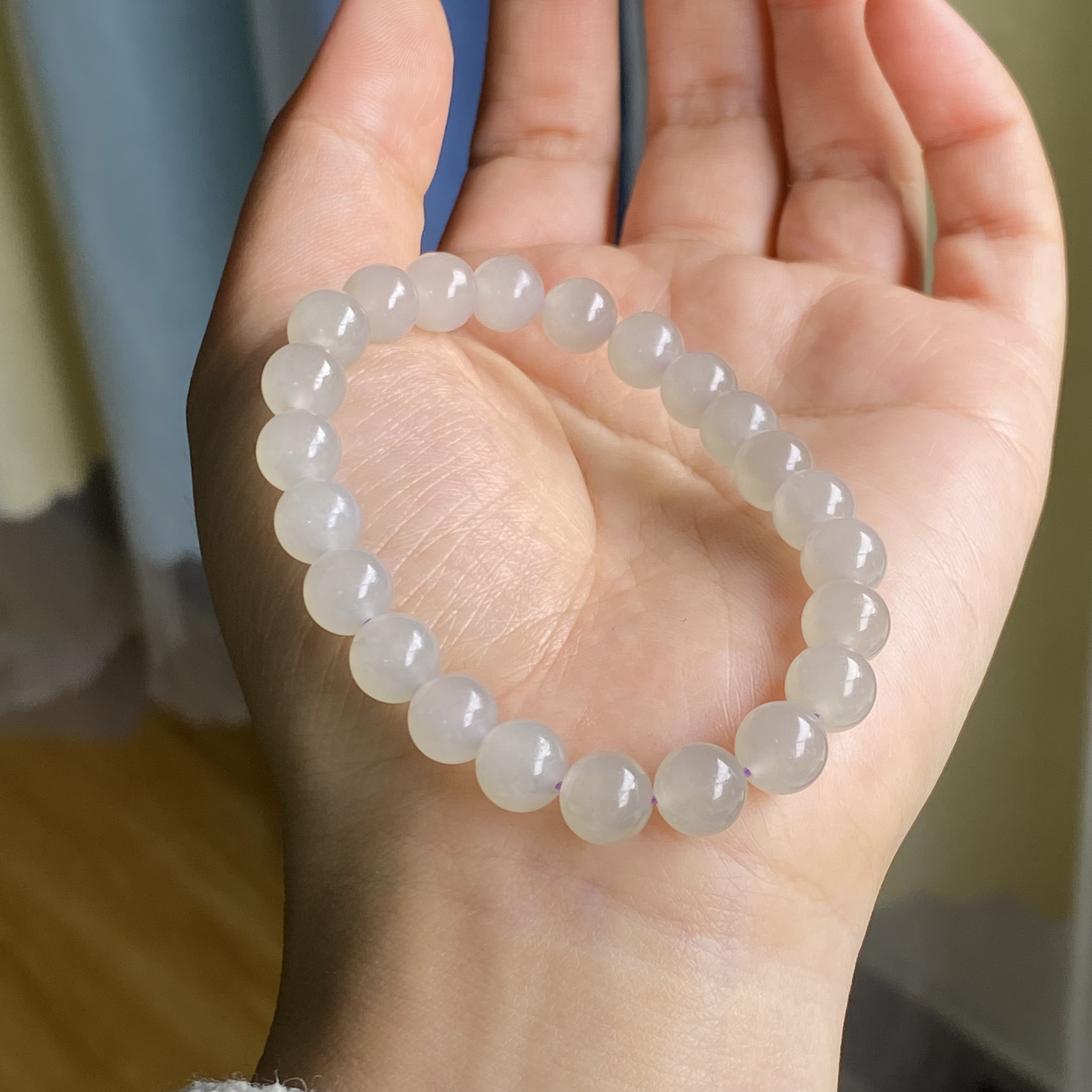 和田玉烟紫手串约8mm适合作为七夕礼物