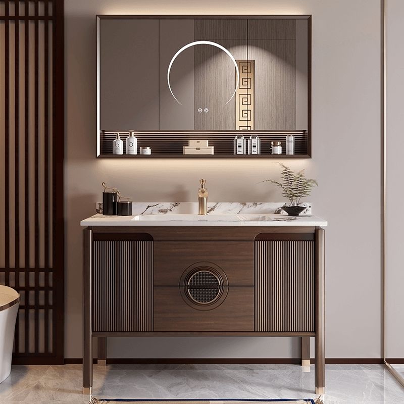 2025新款中古风乌金木烤漆智能落地式浴室柜卫生间洗漱台卫浴组合
