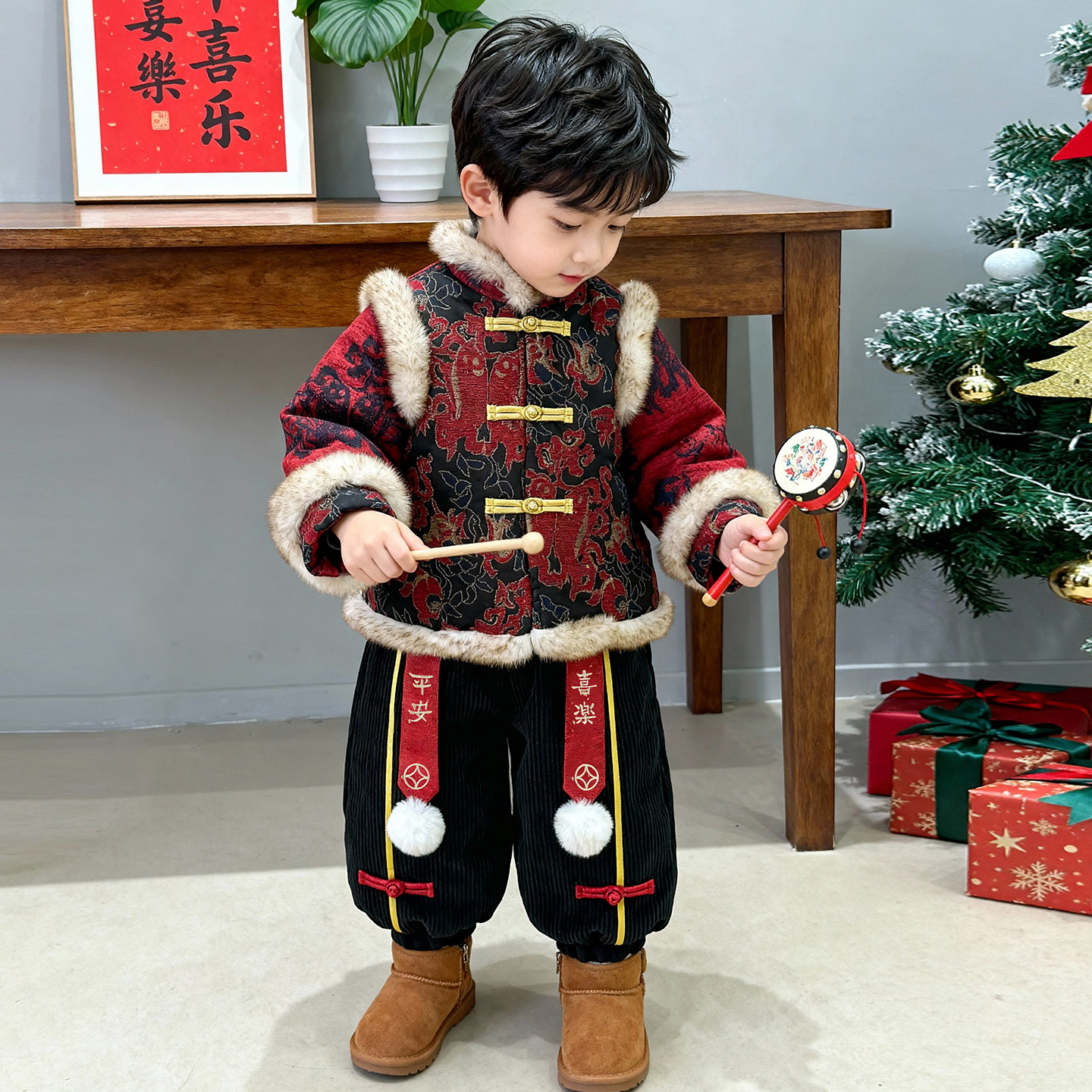 男童汉服拜年服新中式宝宝喜庆过年新年衣服儿童演出服中国风套装