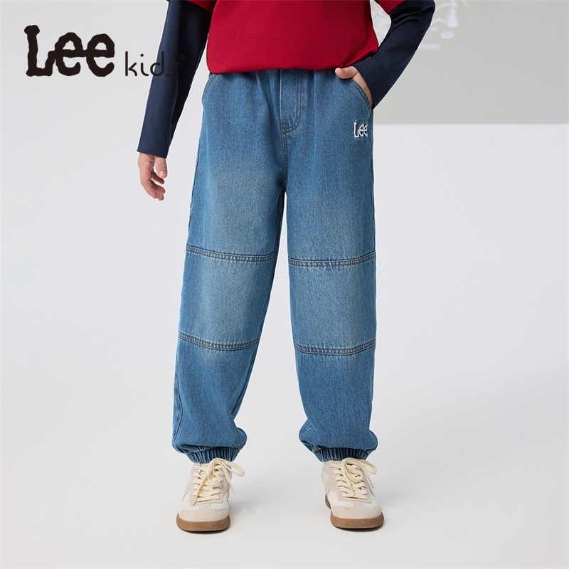 Leekids春秋季男女童牛仔裤宽松休闲束脚裤中大童休闲风