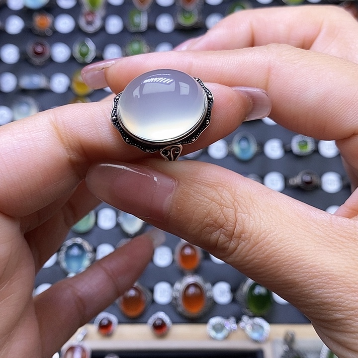 岫玉戒指银S925镶嵌A****普