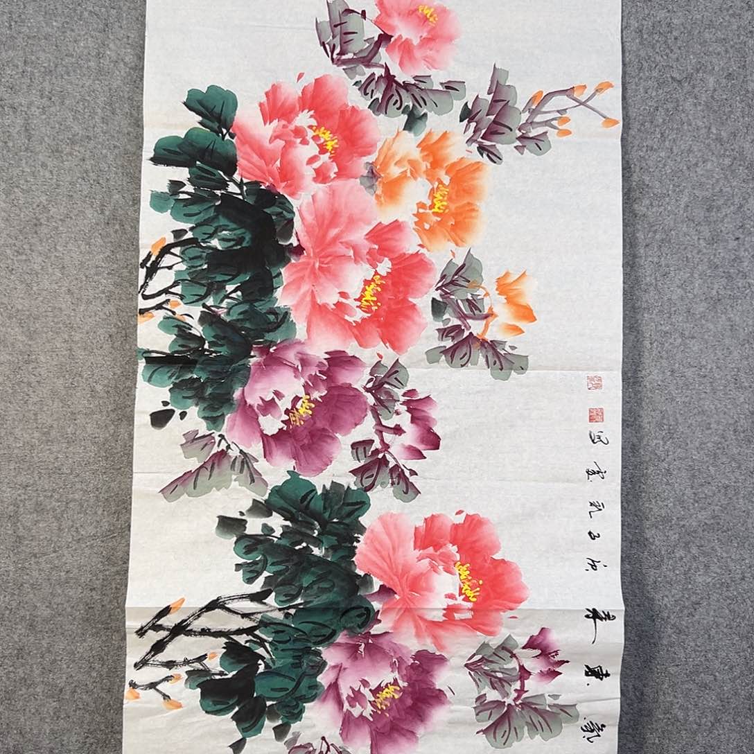 国画028 牡丹花鸟等画风与山水的