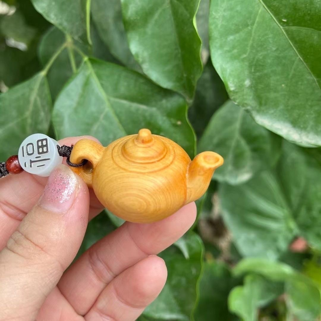崖柏木雕把把壶打麻将胡牌手把壶汽车钥匙扣小茶壶手机挂件手把件