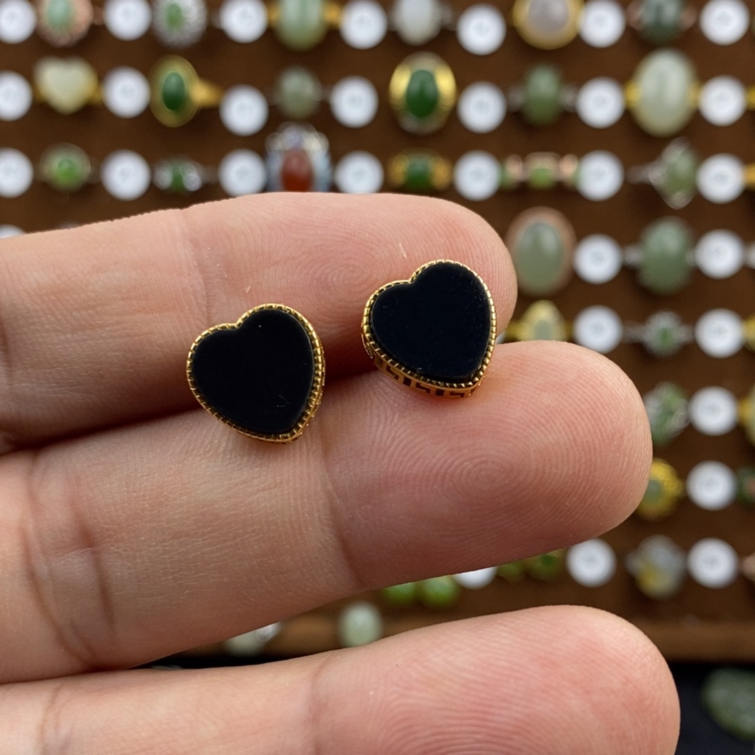 和田玉（墨玉）银S925镀金镶嵌戒指