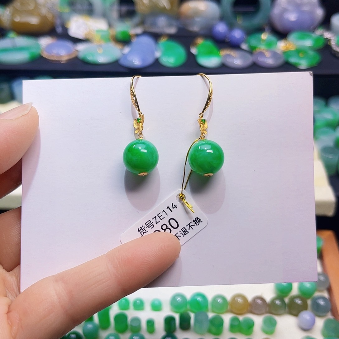 翡翠耳饰未镶嵌天然缅甸翡翠耳坠