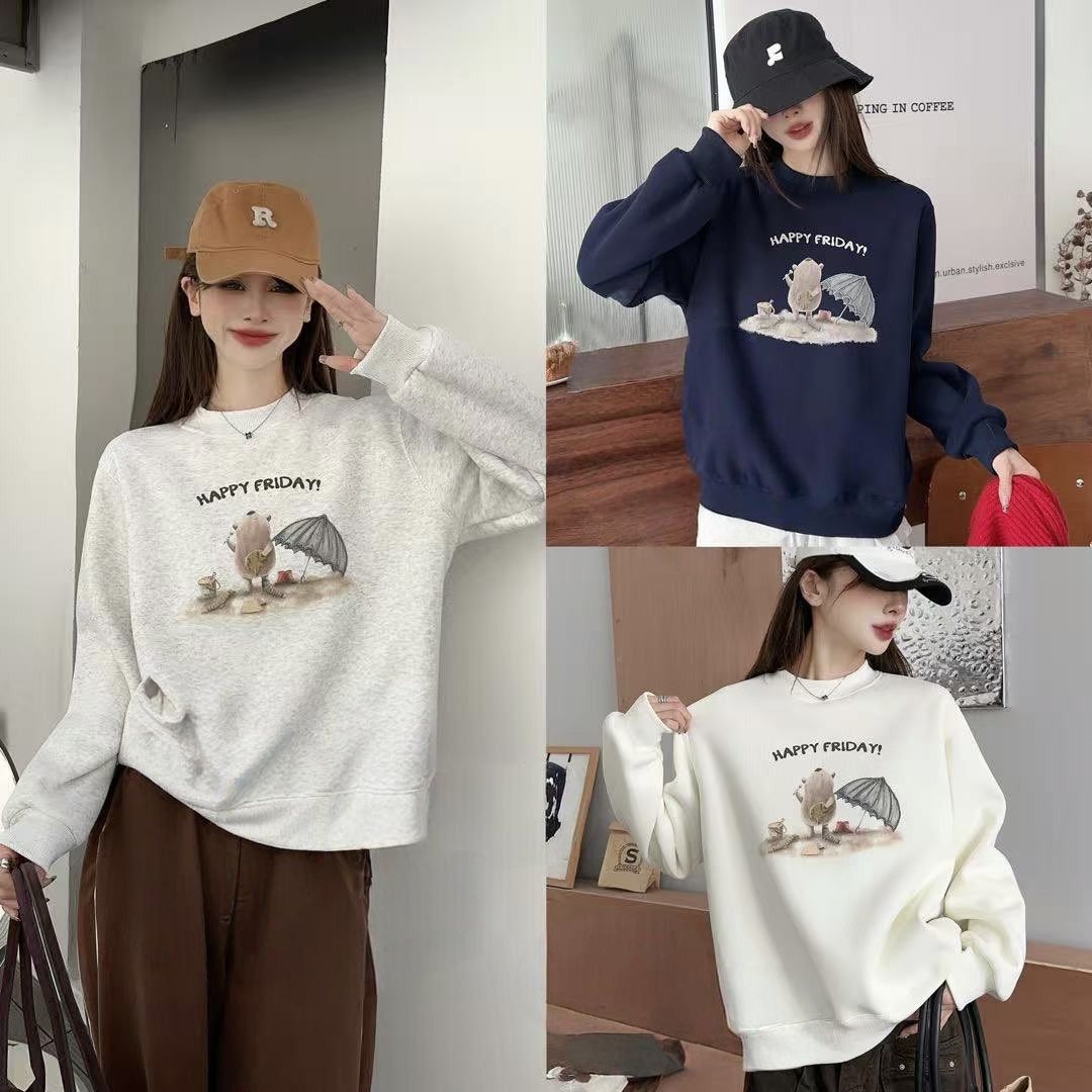 女休3633雨伞休闲加绒圆领卫衣