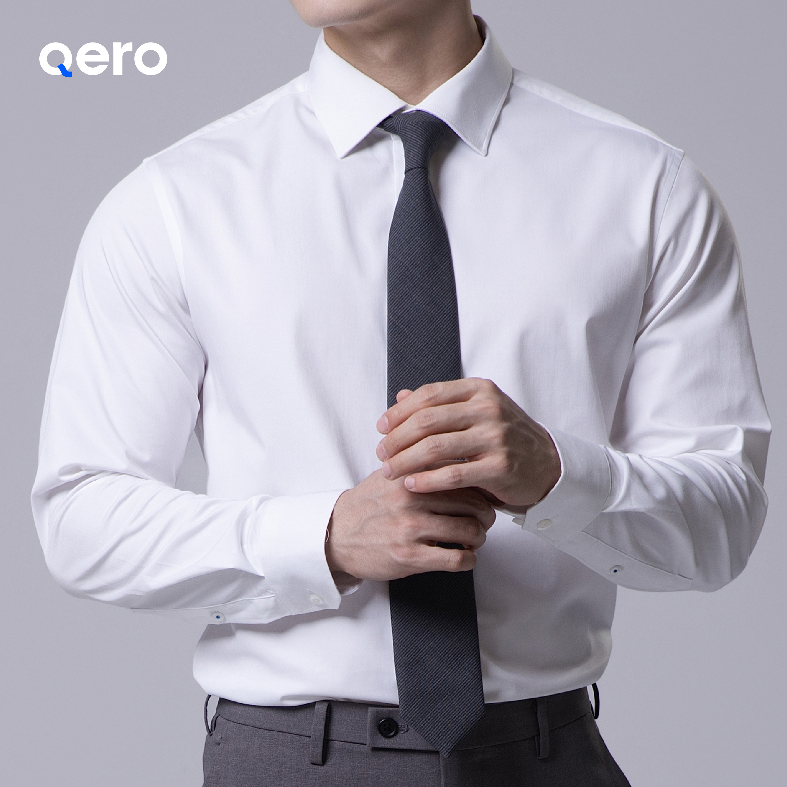 QERO-男士秋冬季款免烫休闲正装商务职业简约白色长袖衬衫（直播）