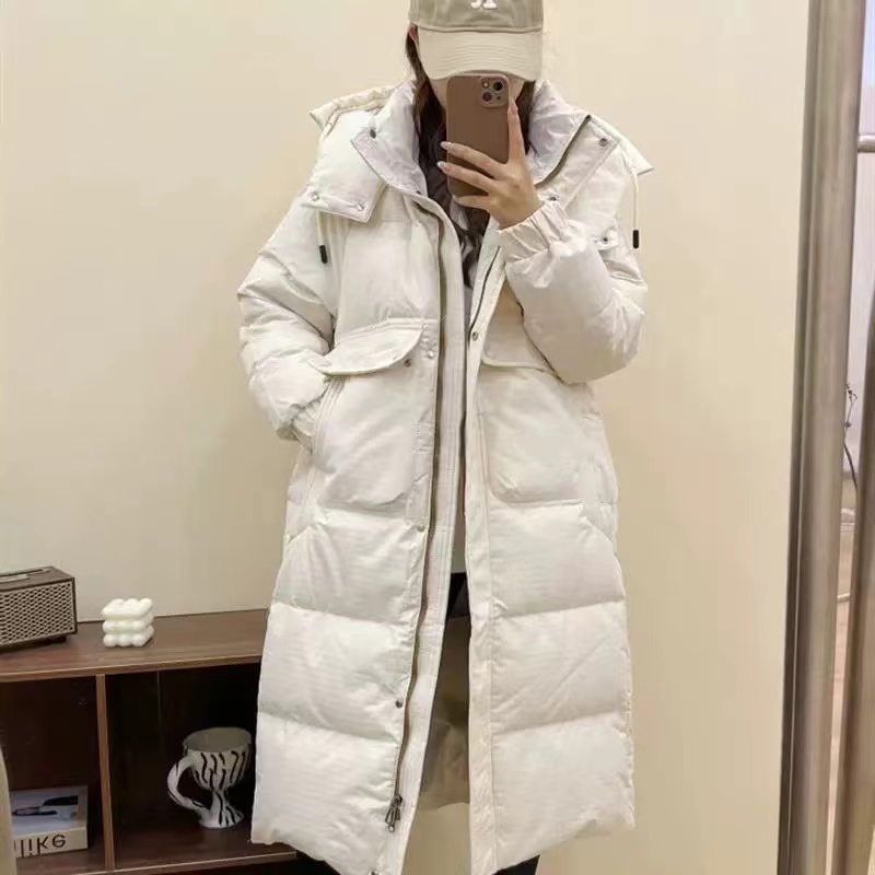 【923】冬季新款90白鸭绒连帽中长款羽绒服女收腰过膝保暖外套923