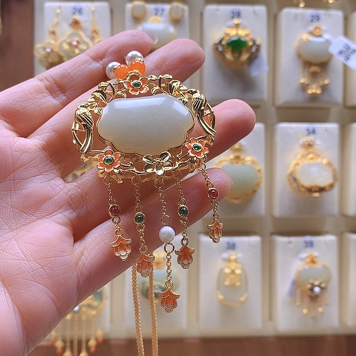 和田玉颈饰银S925镶嵌