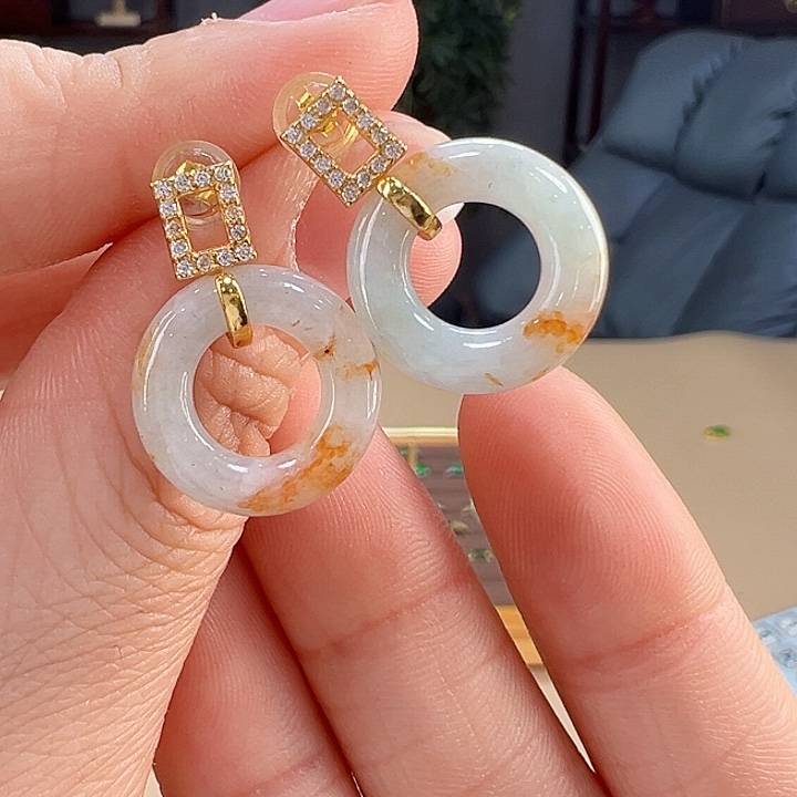 翡翠银S925镶嵌耳饰耳饰95