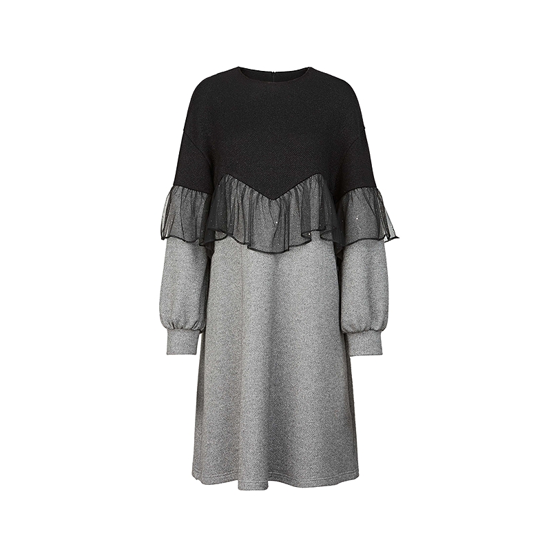 S·DEER圣迪奥蕾丝显瘦气质针织时尚百搭宽松拼接连衣裙S244Z12A1