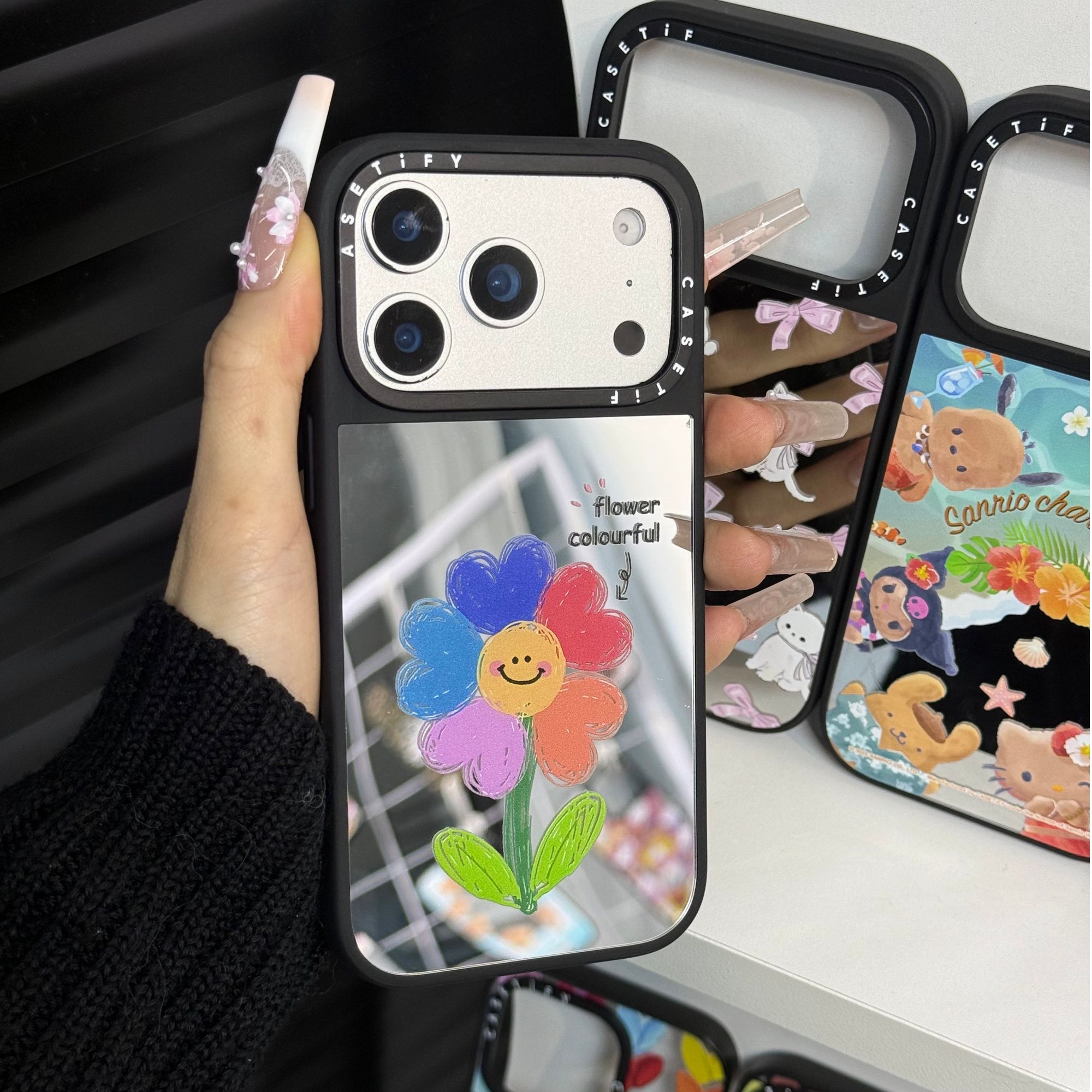 case彩虹花朵适用于苹果17promax手机壳16p/17pro保护壳14/15镜面