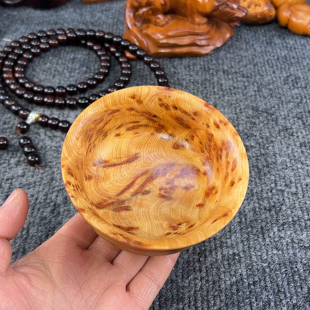 愛***宮柏木崖窝崖柏骨料黑金刚榴花碗