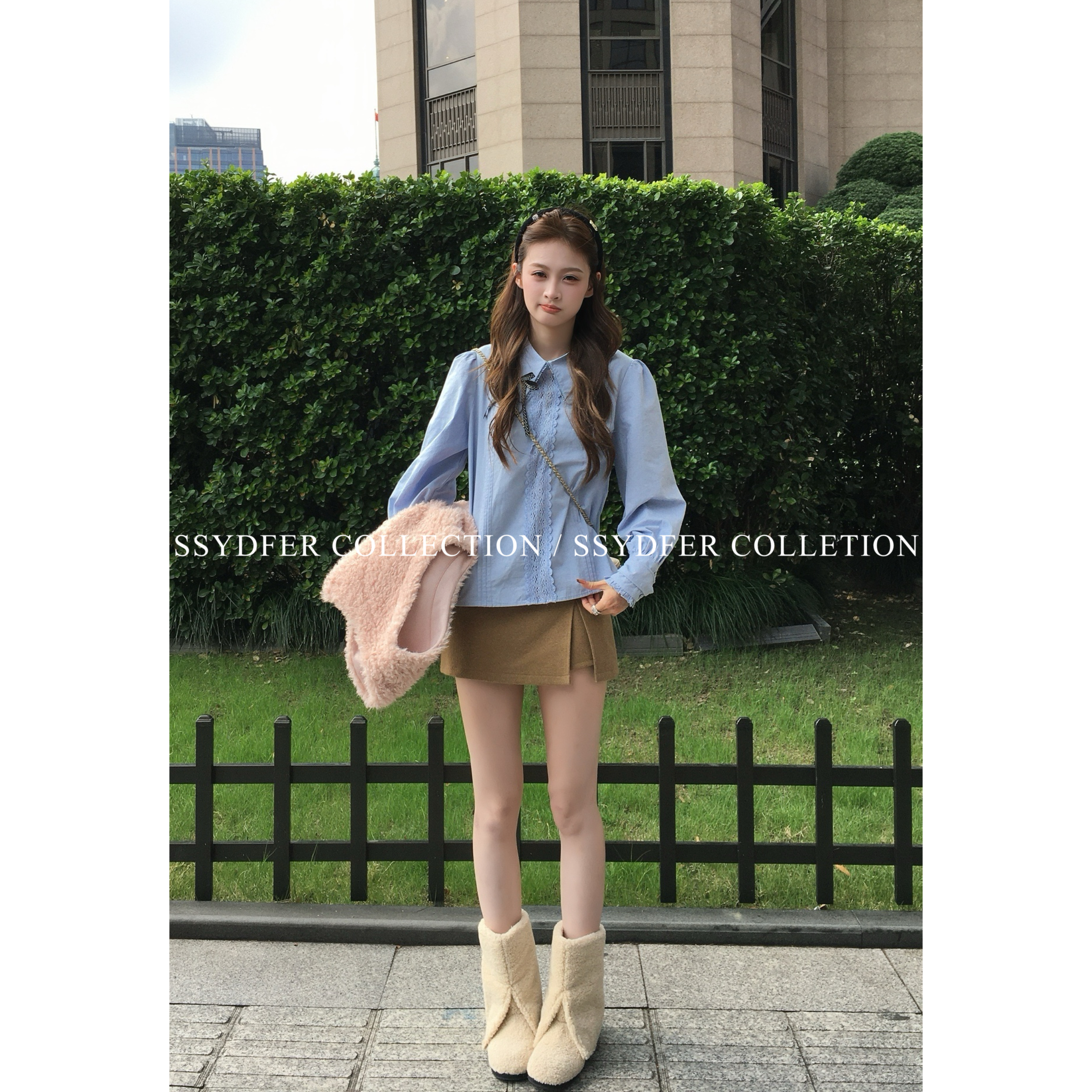 SSYDFER【甜妹蝴蝶结】新款蝴蝶结拼接衬衫气质时尚百搭小众设计