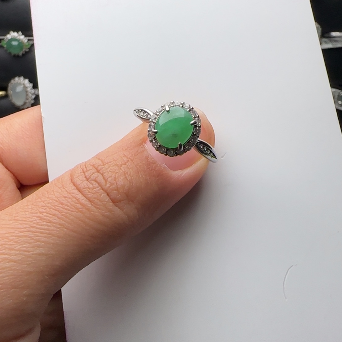 翡翠戒指银S925镶嵌天然缅甸A货翡翠