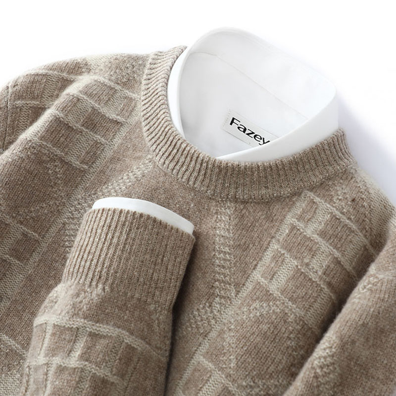 高奢高克重！羊绒衫男宽松圆领拼色加厚套头毛衣休闲商务针织毛衣