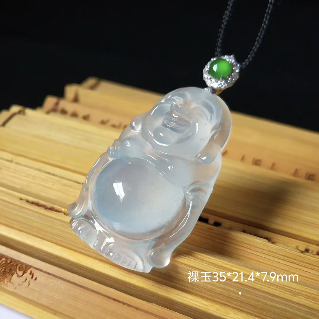 天然冰种翡翠佛吊坠高端A货白冰