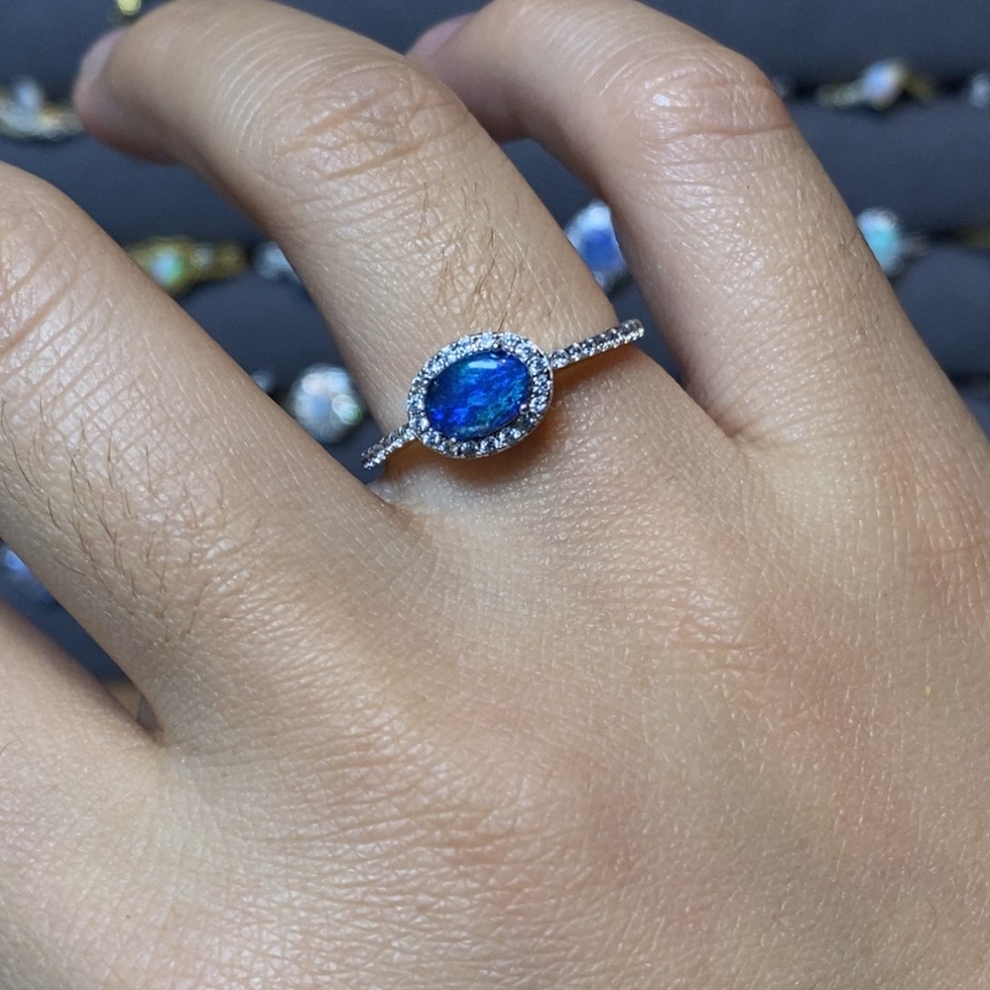 欧泊珠宝奇石银S925镶嵌戒指