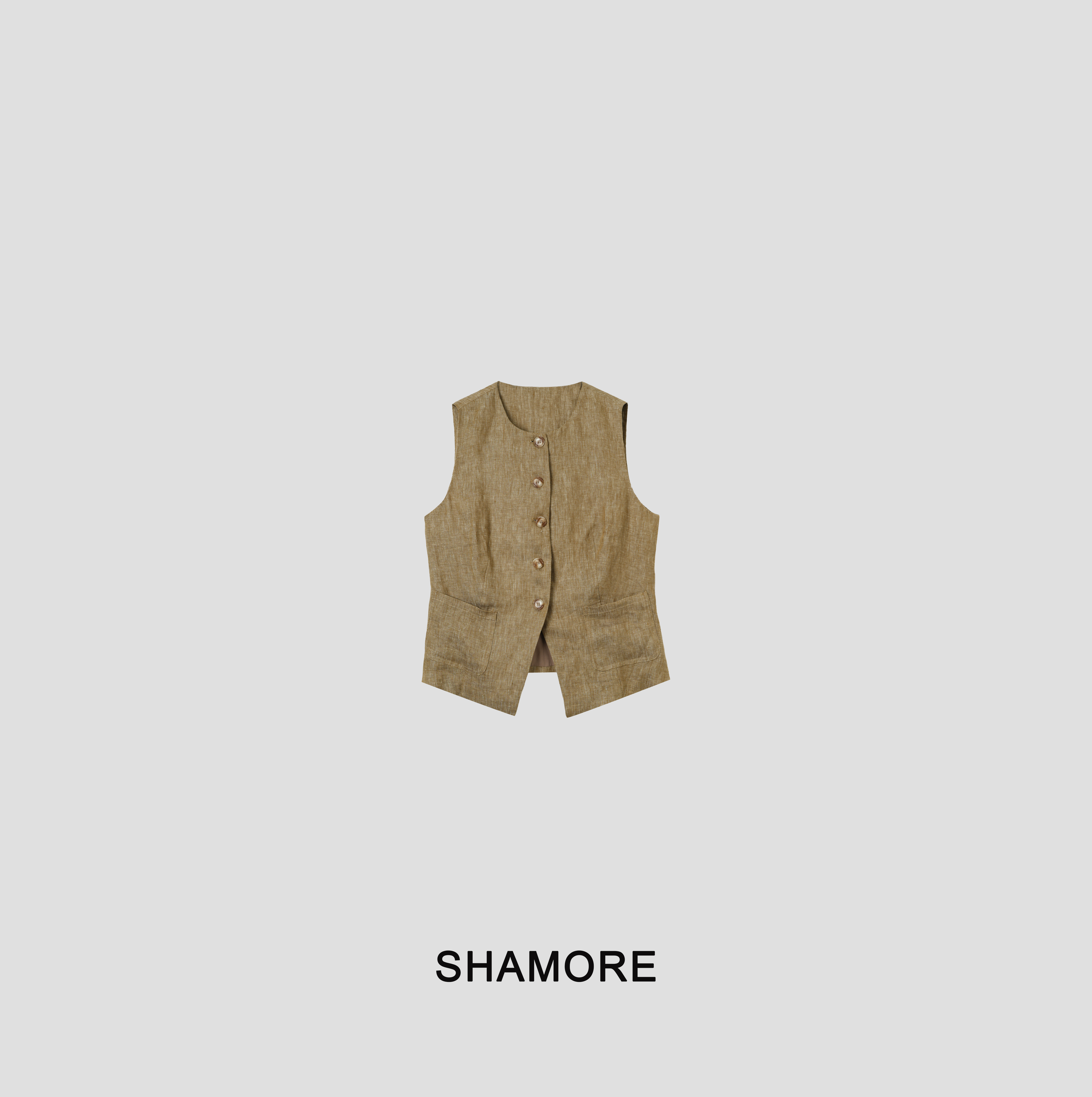 SHAMORE“比弗利”100亚麻老钱风无袖上衣马甲SM0039