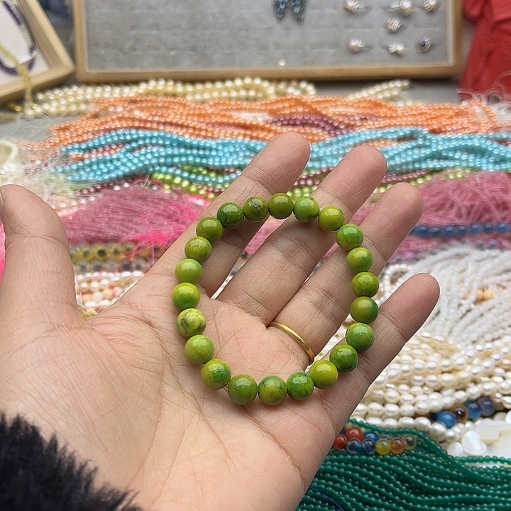 玛瑙/玉髓珠宝半成品未镶嵌一条9mm菜籽绿