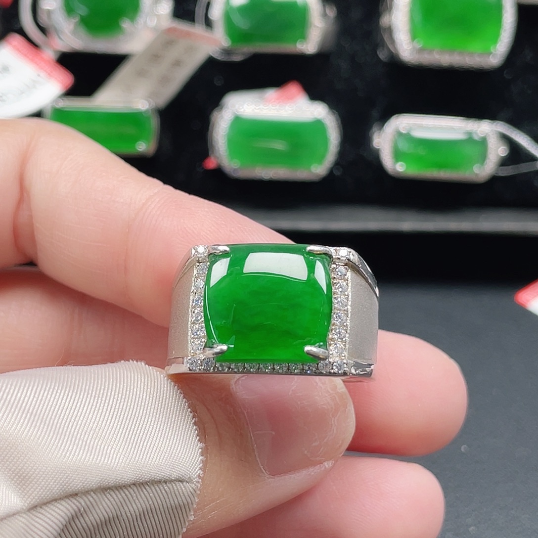 龙***哥翡翠银S925镶嵌戒指天然A货翡翠没运费险3991