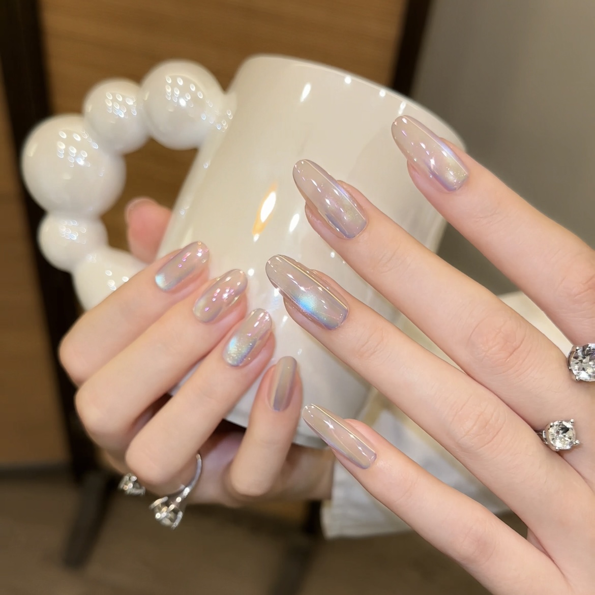 “极光+夜明珠”海莉同款珍珠色穿戴甲温柔气质指甲贴TUGE NAIL花花