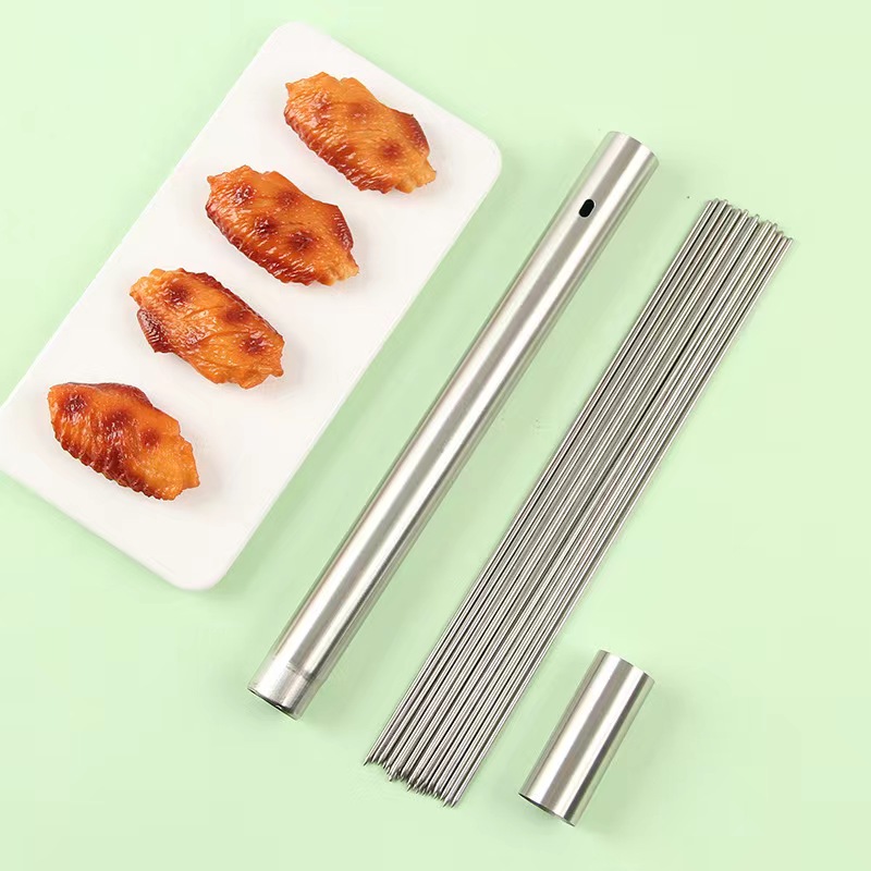 不锈钢烧烤签子收纳筒户外露营烧烤用具圆签扁签通用