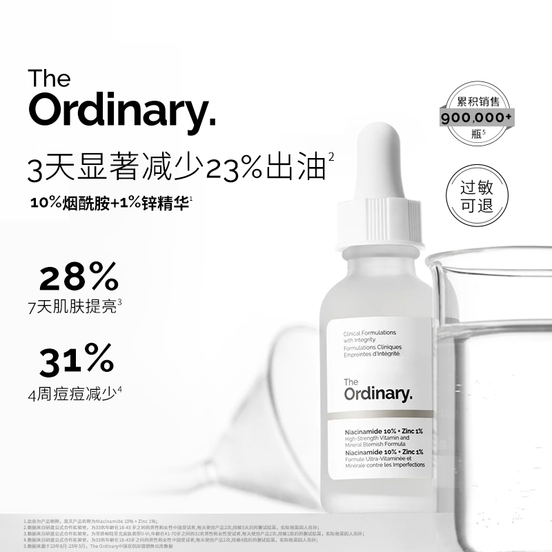 The Ordinary【提亮控油】10%烟酰胺+1%锌收毛孔淡化痘印锌精华ZBJ