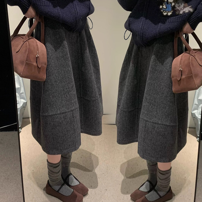 孕妇装秋冬毛呢花苞裙显瘦宽松高腰百搭中长款A字半身裙遮胯裙子