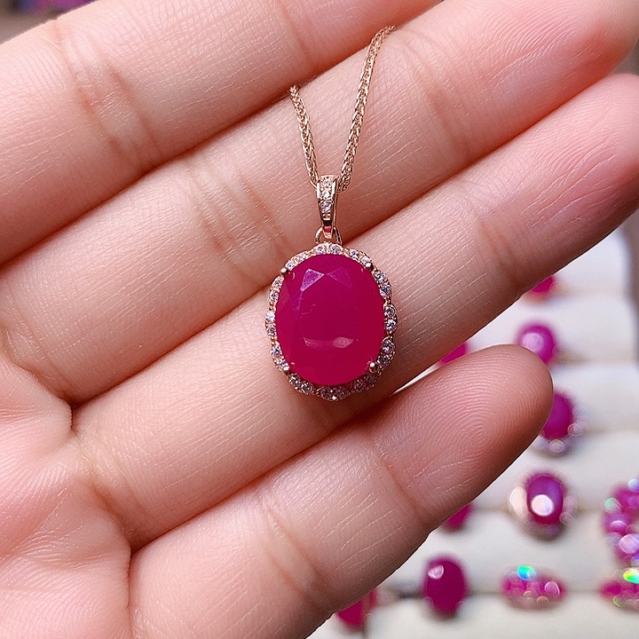 红宝石颈饰银S925镶嵌