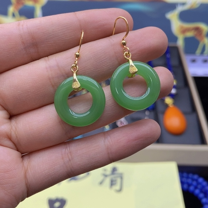 玛瑙/玉髓耳钉银S925镶嵌311