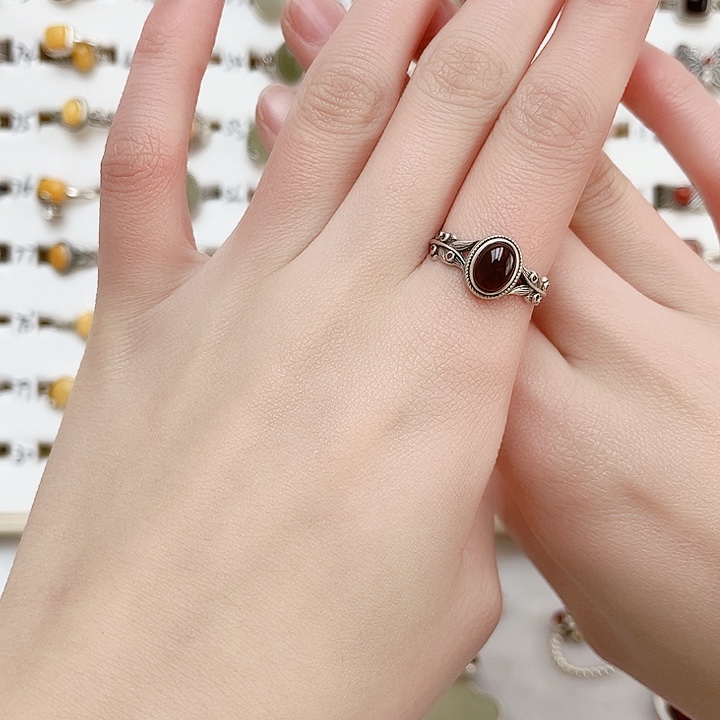 血珀戒指银S925镶嵌天然