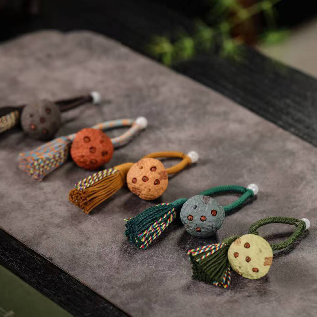 紫砂莲蓬挂件茶玩创意手工迷你流苏小挂件手把件好运连连钥匙扣