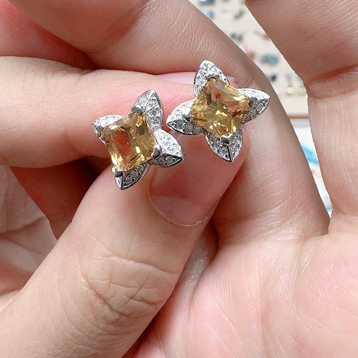 水晶耳饰银S925镶嵌耳钉