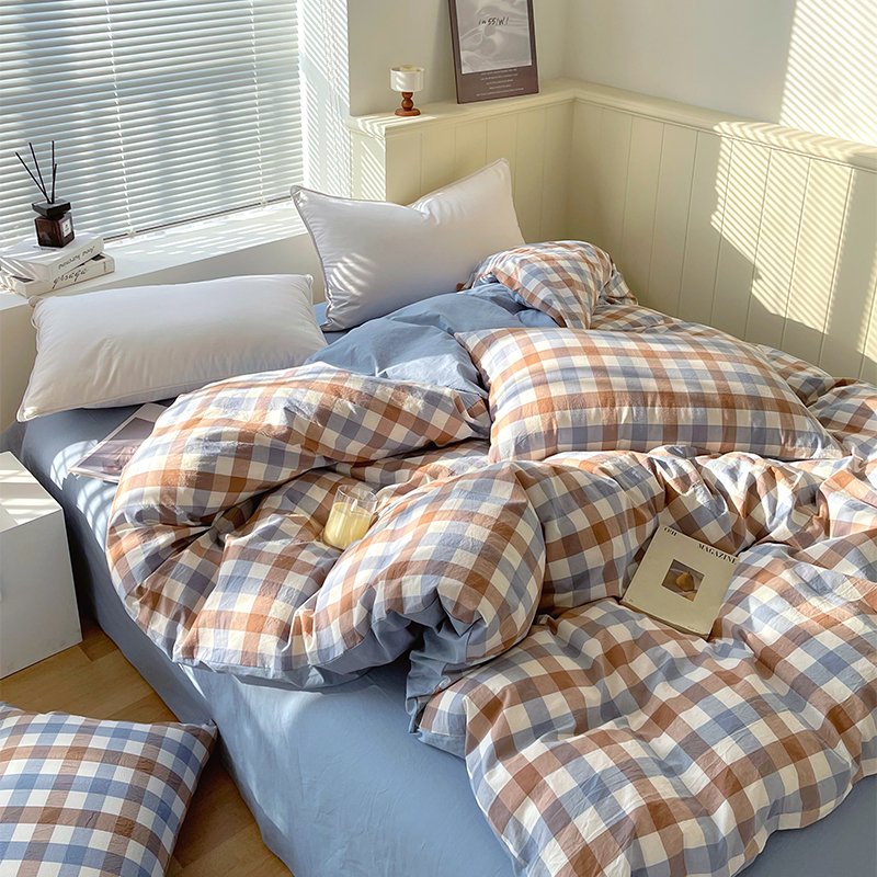 【单被套】全棉纯棉色织格子条纹单被套被罩学生简约单人亲肤