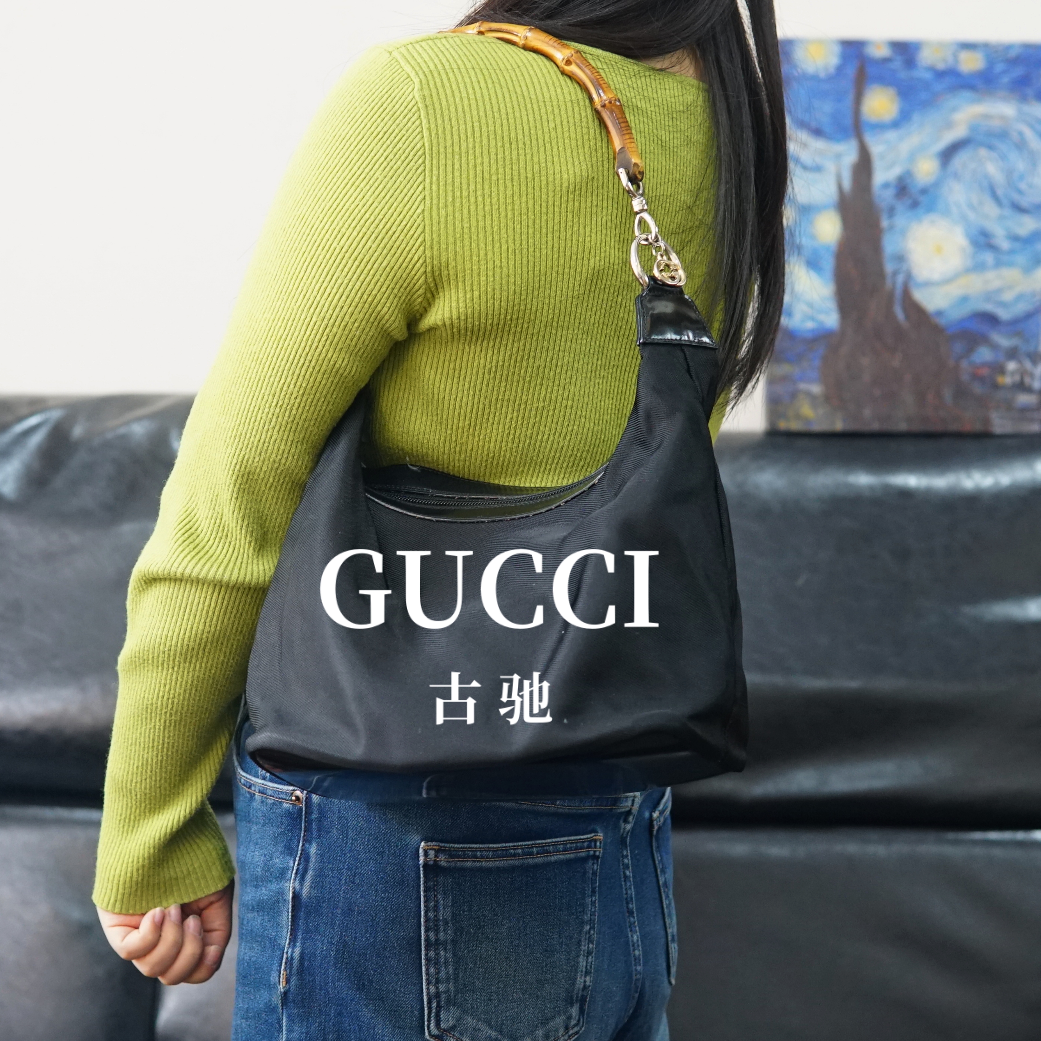 95新 GUCCI/古驰 竹节黑色单肩包/JJ12625894/5894