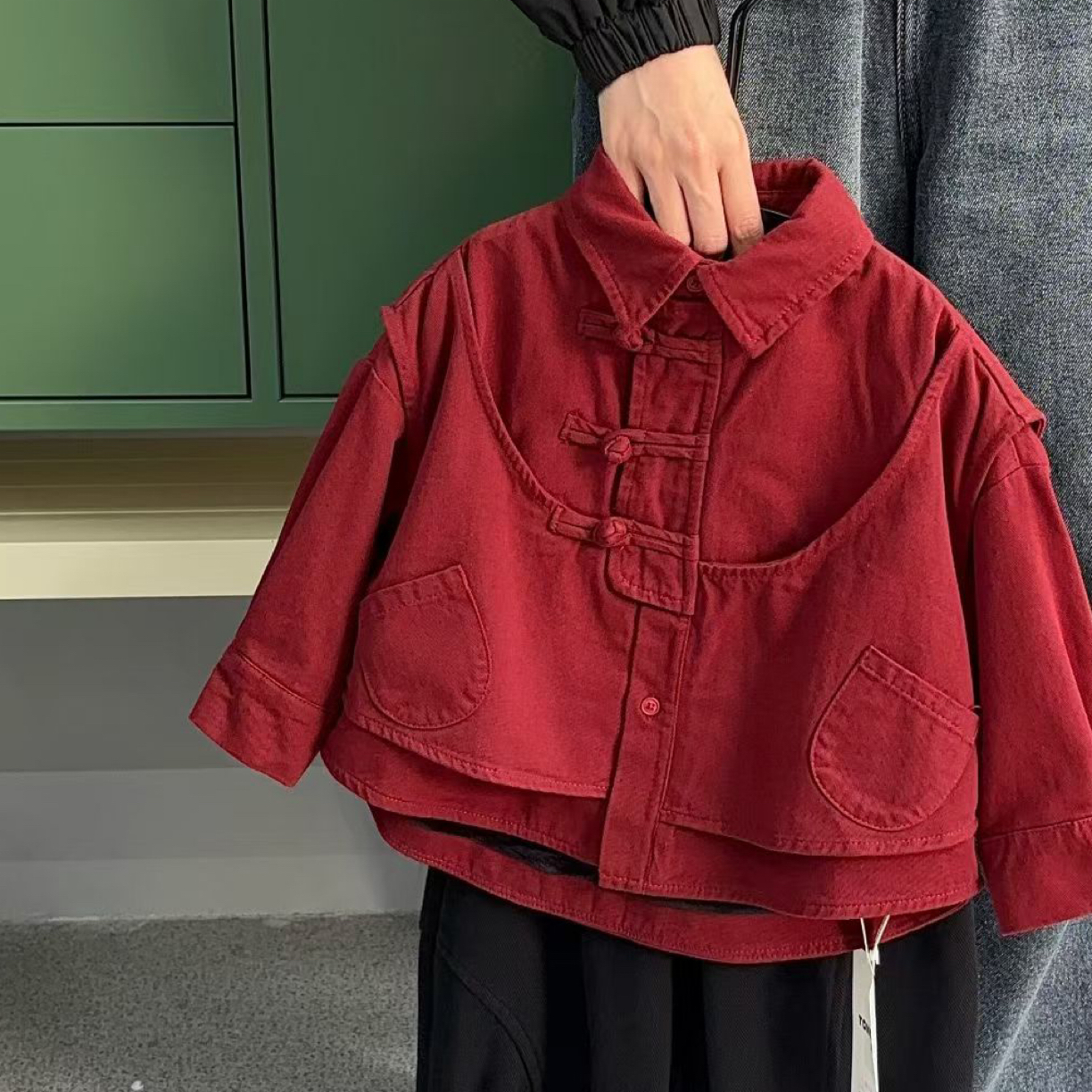 童巷 冬季男童拜年服衬衫新中式加绒唐装过年衣服