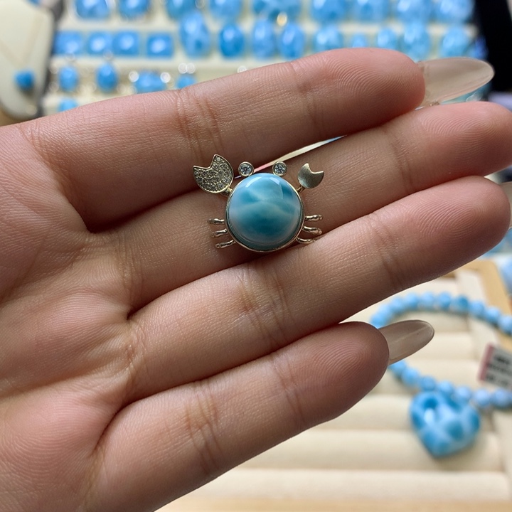 银S925镶嵌针钠钙石（海纹石）颈饰